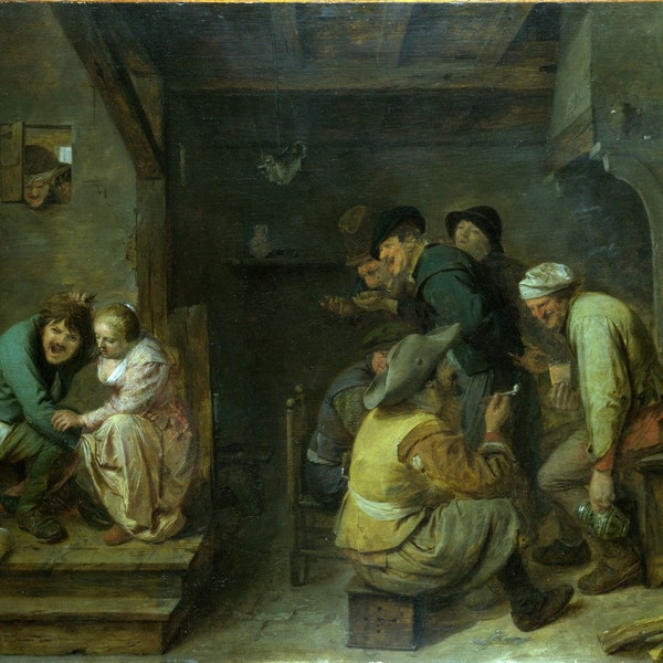 Adriaen Brouwer - Scène de taverne (c1635) - Reproduction de qualité du musée de la peinture à l’huile (D4060)