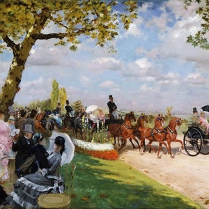 Giuseppe De Nittis - Reproduction de peinture à l'huile laminée de qualité muséale Le retour des courses de 1875 (D3060)