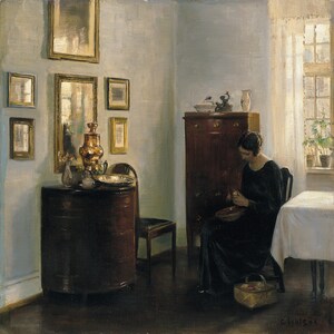 Carl Holsoe - Woman with Fruit Bowl c1900-10 Hand Painted Museum Quality Rolled Oil Painting Reproduction (D50)