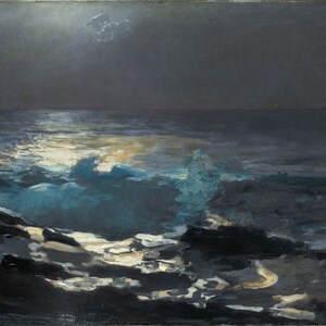 Winslow Homer - Moonlight, Wood Island Light 1894 Museum Quality Rolled Oil Painting Reproduction (D4560)