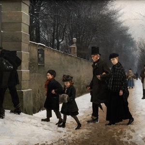 Frants Henningsen - A Funeral (1883) - Rolled Oil Painting Museum Quality Reproduction (D4060)