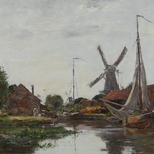 Eugene Boudin - Dordrecht, Moulin sur la Meuse 1884 Museum Quality Rolled Oil Painting Reproduction (D4560)