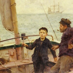 Henry Scott Tuke - Steering Lesson 1892 Museum Quality Rolled Oil Painting Reproduction (D4560)
