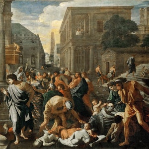 Nicolas Poussin - The Plague of Ashdod c1630 Museum Quality Rolled Oil Painting Reproduction (D4560)