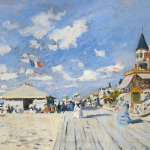 Claude Monet - The Boardwalk on the Beach at Trouville (1870) - Rolled Oil Painting Museum Quality Reproduction (D4060)