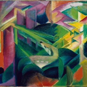 Franz Marc : Deer in a Monastery Garden (1912 Museum Quality Rolled Oil Painting Reproduction (D4560)