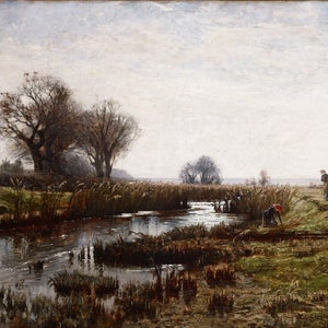 Theodore Clement Steele - Late Afternoon, Dachau Moor (1885) Museum Quality Rolled Oil Painting Reproduction (D4060)