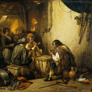 Hendrik Leys - Soldati che giocano a carte 1849 Riproduzione di pittura a olio arrotolata di qualità museale (D5060)