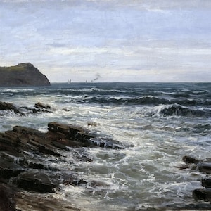 Carlos de Haes - Acantilados de Guethay (c1881) - Reproducción de calidad de museo de pintura al óleo enrollada (D4060)