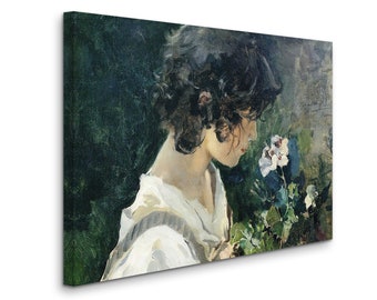 ホアキン・ソローリャ - 花を持つイタリアの少女 (1886) 美術館品質の