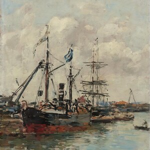Eugène Boudin - Trouville, The Port (1894) Hand Painted Museum Quality Rolled Oil Painting Reproduction (D6050)