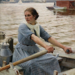 Albert Edelfelt - La Laitière (1889) Hand Painted Museum Quality Rolled Oil Painting Reproduction (D6050)