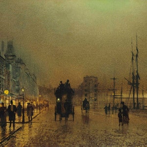 John Atkinson Grimshaw (1836-1893) - Glasgow, Twilight, Museum Quality Rolled Oil Painting Reproduction (D4060)