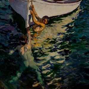 Joaquin Sorolla y Bastida - The White Boat (1905) Museum Quality Rolled Oil Painting Reproduction (D4060)