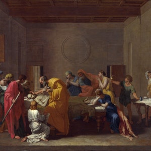 Nicolas Poussin - Extreme Unction c1637-40 Museum Quality Rolled Oil Painting Reproduction (D5060)