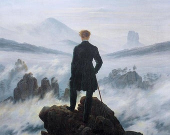 Caspar David Friedrich, Wanderer above the Sea of Fog 1818 Museum Quality Rolled Oil Painting Reproduction (D6045)
