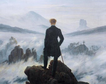 Caspar David Friedrich, Zwerver boven de Zee van Mist 1818 Museum Kwaliteit Olieverf reproductie (D6045)