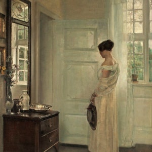 Carl Holsoe (1863-1935) - Salon Interior with Woman, Hand Painted Museum Quality Rolled Oil Painting Reproduction (D6050)