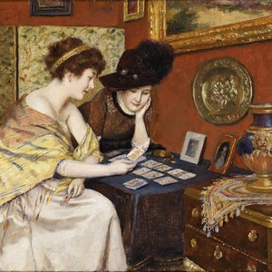Paul Spangenberg - What's in the Cards Riproduzione di un dipinto a olio laminato di qualità museale del 1911 (D4560)