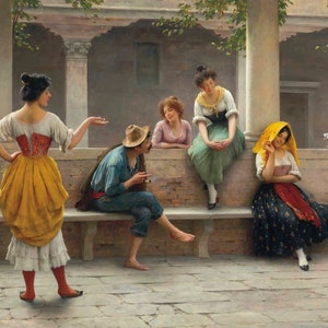 Eugen von Blaas - Gossip 1903 Museum Quality Rolled Oil Painting Reproduction (D5060)
