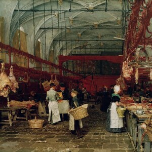 Hans Hermann - Meat Hall in Middelburg (1887) Museum Quality Rolled Oil Painting Reproduction (D4060)