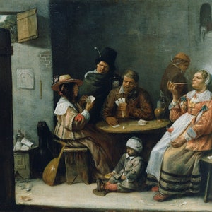 Josse van Craesbeeck - Die Kartenspieler c1645 Reproduktion Gerolltes Ölgemälde (D5060)