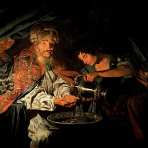 Matthias Stom - Pilate Washing His Hands (ca. 1650) Museum Quality Rolled Oil Painting Reproduction (D4060)