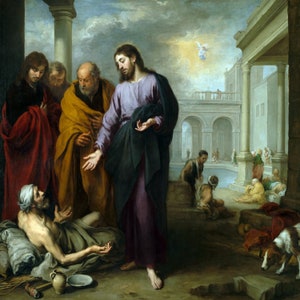 Bartolome Esteban Murillo - Christ healing the Paralytic at the Pool Hand Painted Museum Quality Rolled Oil Painting Reproduction (D50)