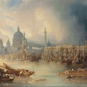 John Gendall - A View of London with St. Paul&#39;s Cathedral from the Thames, Museum Quality Rolled Oil Painting Reproduction (D4060)