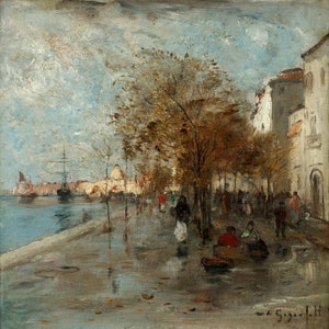 Wilhelm von Gegerfelt (1844-1920) - Venetian Embankment Scene, Hand Painted Museum Quality Rolled Oil Painting Reproduction (D50)