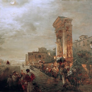Oswald Achenbach - A Street Near Naples 1896 Museum Quality Rolled Oil Painting Reproduction (D5060)