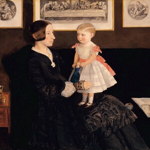 John Everett Millais - Mrs James Watts Jr and her Daughter Sarah c.1850 Museum Quality Rolled Oil Painting Reproduction (D4560)