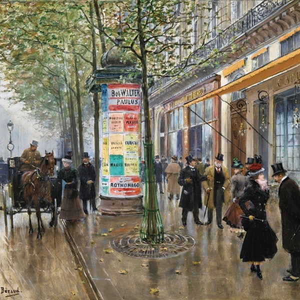Jean Beraud (1849-1936) - Les Grands Boulevards (Café Americain) Musée Reproduction de peinture à l’huile de qualité (D4060)