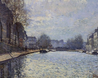 サンマルタン運河の眺め - アルフレッド・シスレーの手描きの油絵複製
