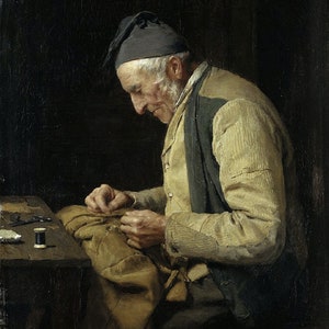 Albert Anker - The Village Tailor (1894) reproductie van olieverfschilderij van museumkwaliteit (D6045)