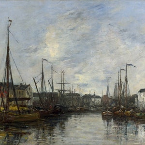Eugene Boudin - Brussels Harbour (1871) - Rolled Oil Painting Museum Quality Reproduction (D4060)
