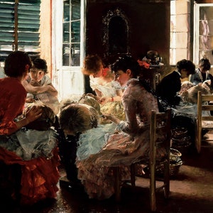 Robert Frederick Blum - Venetian Lacemakers (1887) Museum Quality Rolled Oil Painting Reproduction (D4060)