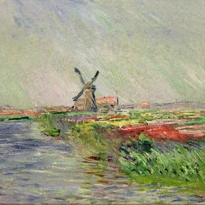 Claude Monet, Tulip Field in Holland 1886, Museum Quality Rolled Oil Painting Reproduction (D4060)
