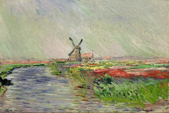 クロード・モネ、オランダのチューリップ畑 1886年、美術館品質の