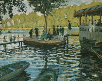 クロード・モネ - ラ・グルヌイエール 1869 美術館品質のロールド油絵