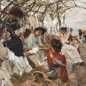 Ettore Tito - The Reading 1907 Museum Quality Rolled Oil Painting Reproduction (D5060)