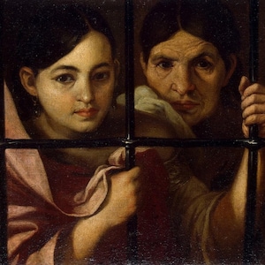 Bartolome Esteban Murillo (1617 – 1682)- Two Women Behind a Grille - Rolled Oil Painting Museum Quality Reproduction (D4060)