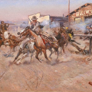Charles Marion Russell, Smoke of a .45 1908 Museum Quality Rolled Oil Painting Reproduction (D4060)
