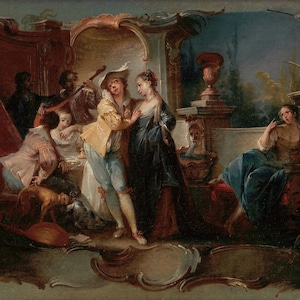 Johann Wolfgang Baumgartner - The Prodigal Son Living with Harlots Museum Quality Rolled Oil Painting Reproduction (D4560)