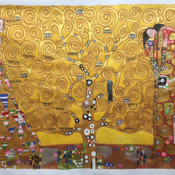 Gustav Klimt Lebensbaum Handgemalt Gold Struktur Ölgemälde Museum Qualitäts reproduktion (D4060)