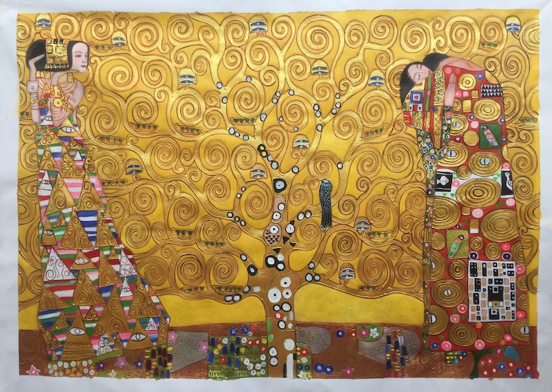 Gustav Klimt Lebensbaum Handgemalt Gold Struktur Ölgemälde Museum Qualitäts reproduktion D4060 Bild 1