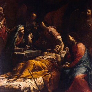 Giuseppe Maria Lo Spagnolo Crespi - Death of Saint Joseph (c.1712) Museum Quality Rolled Oil Painting Reproduction (D6045)