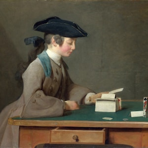 Jean-Simeon Chardin - La casa di carte c1736 Riproduzione di pittura a olio arrotolata di qualità museale (D5060)