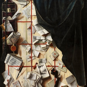Reproducción de pintura al óleo pintada a mano con calidad de museo de Cornelius Norbertus Gijsbrechts - Tabique divisorio con estante para cartas (D6050)