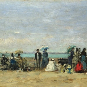 Eugene Boudin - Beach Scene, Trouville c1870-74 Museum Quality Rolled Oil Painting Reproduction (D2560)